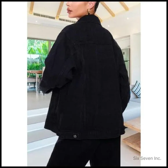 Vintage Distressed Denim Jacket Oversized Y2K Chic Stretch Comfort Casual - Picture 8 of 8